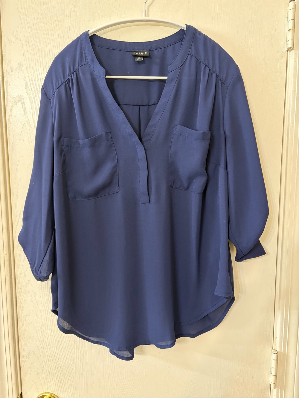 Torrid Casual Split-Neck Blouse - Navy